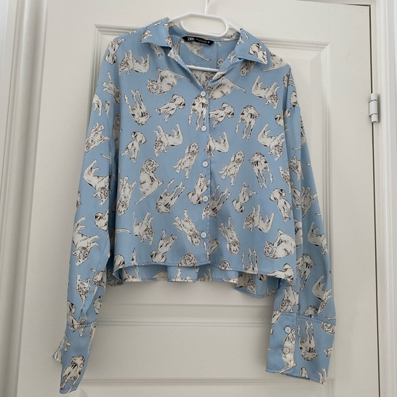 Zara - Dog Pattern Printed Sky Blue TRF Shirt - Picture 6 of 11